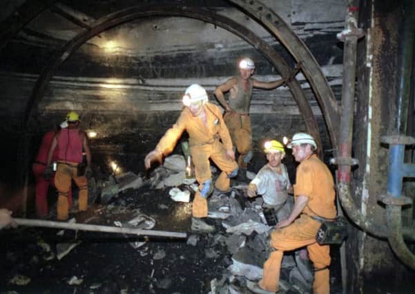 Miners pictured hard at work at Monktonhall Colliery in 1992. Photo by Jeff Mitchell.