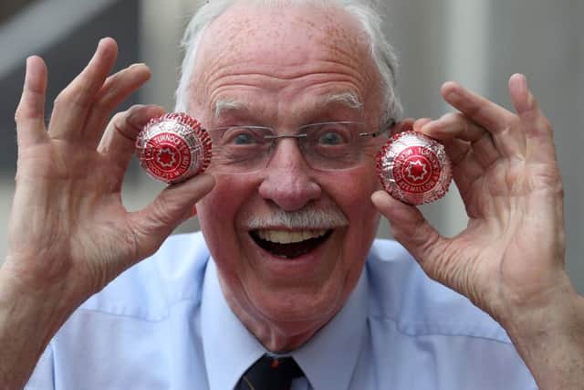 The man who invented the Tunnock's Teacake Boyd Tunnock with his Tunnock Teacakes at their headquarters in Uddingston. Picture: Andrew Milligan/PA Wire