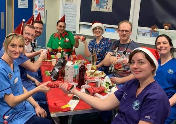 Dinner is served for hard-working A&E staff at Christmas.